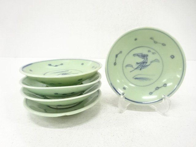 JAPANESE CERAMIC / SEIJI CERADON / SET OF 5 PLATES / SOMETSUKE 